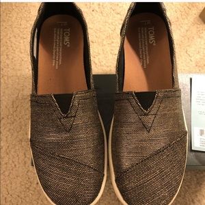 Toms Avalon Woven Black and Gold Shoes